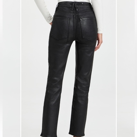 Good American- Black Coated Denim Classic Straight Leg Jeans - Picture 6 of 10